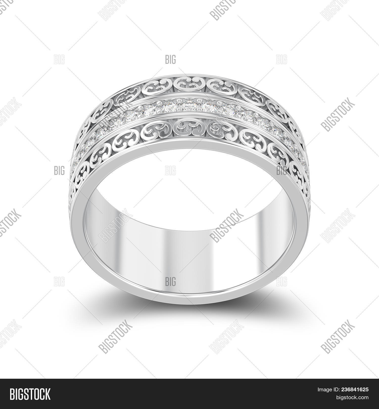 Ilration Image Photo Free Trial Stock Ilration Isolated Silver Decorative Wedding Bands Carved Out Ring With Ornament Shadow O