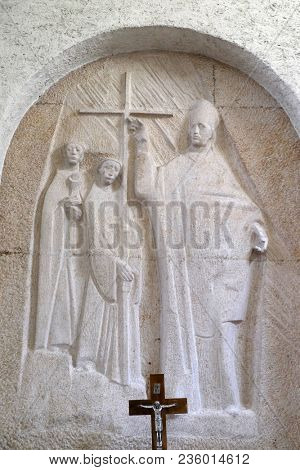 MUNSTERSCHWARZACH, GERMANY - JULY 09: Saints Kilian, Kolonat und Totnan, altar in Munsterschwarzach Abbey, Benedictine monastery, Germany on July 09, 2017.