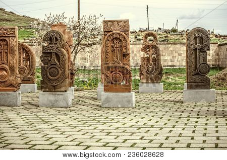 Oshakan,armenia,19 Februar,2018: The Letters Of The Armenian Alphabet Carved From Stone,created By M