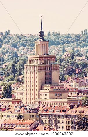 Hotel International, Prague, Czech Republic. Architectural Scene. Travel Destination. Red Photo Filt