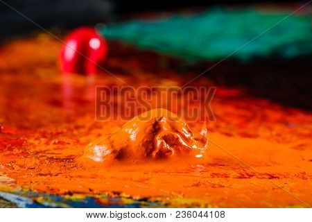 Close Up Of Artists Palette, Oil Paint