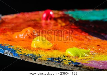 Close Up Of Artists Palette, Oil Paint
