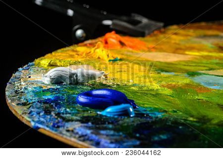 Close Up Of Artists Palette, Oil Paint