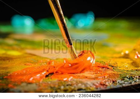 Close Up Of Artists Palette, Oil Paint