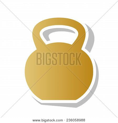 Fitness Dumbbell Sign. Vector. Golden Gradient Icon With White Contour And Rotated Gray Shadow At Wh