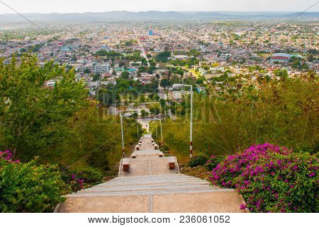 Cuba. Holguin:landscape From The Top Overlooking The City Holguin From Hill Of The Cross. A Stairway