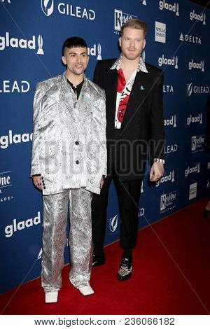 LOS ANGELES - APR 12:  Mitch Grassi, Scott Hoying, Superfruit at GLAAD Media Awards Los Angeles at Beverly Hilton Hotel on April 12, 2018 in Beverly Hills, CA