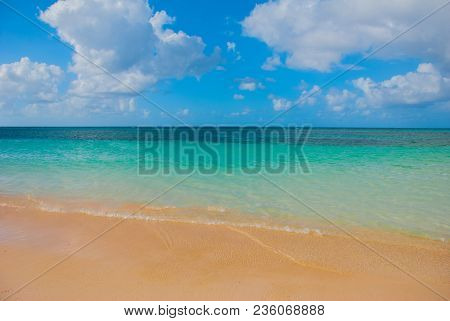 Holguin, Guardalavaca Beach, Cuba: Caribbean Sea With Beautiful Blue-turquoise Water And Yellow Sand