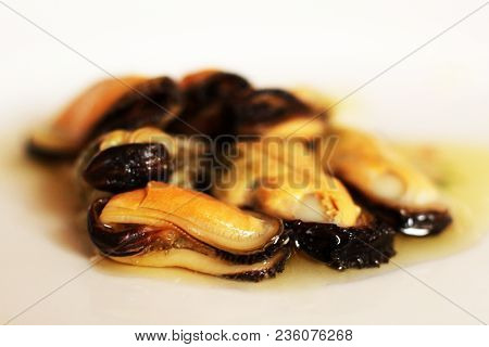 Mussels, Delicious Seafood On White Background, Macro