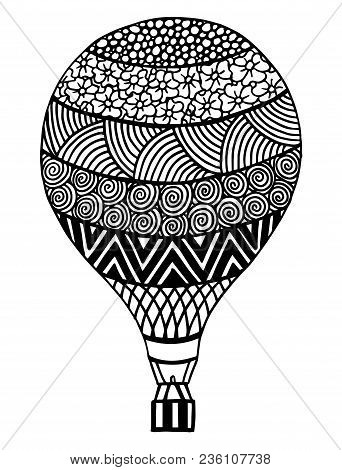 Hot Air Balloon Vector. Zentangle And Doodle Hot Air Balloon. Balloon Coloring Book