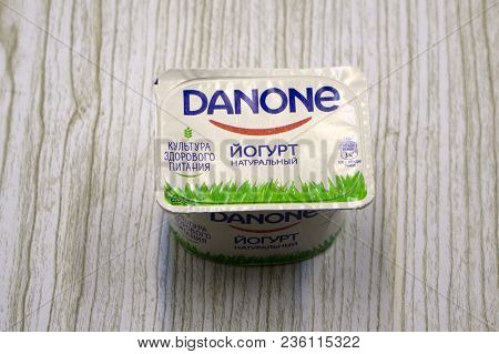 Russia Berezniki March 12, 2018 . Danone Is A Natural Yogurt. Danone Is An International Corporation