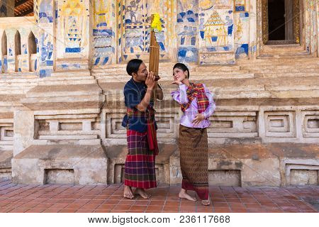 Khonkaen, Thailand - December 19, 2015: Thai Northeastern Traditional Dancing With Music By Traditio