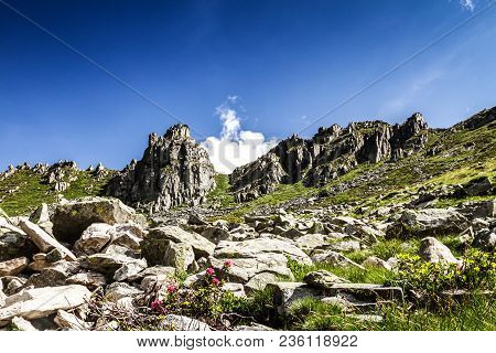 Mount Gaver In Summer Time. Pass Of The Cow From Tito Secchi Refuge In Valsabbia, Brescia, Italy.