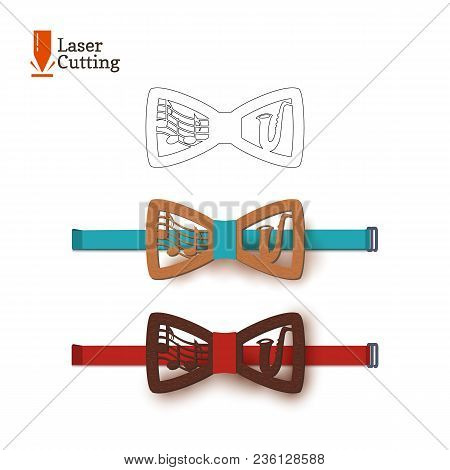 Laser Cut Bow-tie Template Musical Theme, Sheet Music And Jazz Saxophone. Vector Silhouette For Cutt