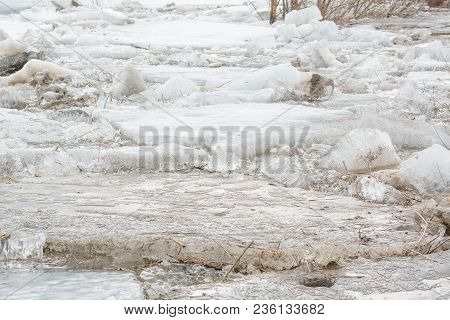 Ice Drift. The Ice Has Started On The River. The Ice Is Swimming On The River.