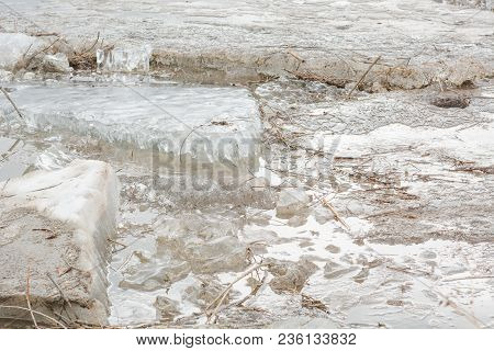 Ice Drift. The Ice Has Started On The River. The Ice Is Swimming On The River.