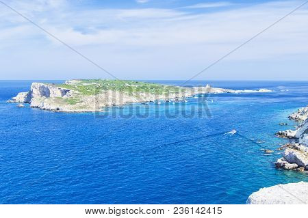 View Of Tremiti Islands With Blue Water, Boats And Clouds. Gargano. Puglia, Italy. For Nature, Trave