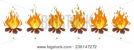 Vector Cartoon Style Set Of Game Camp Fire Sprites For Animation. Game User Interface (gui) Element 
