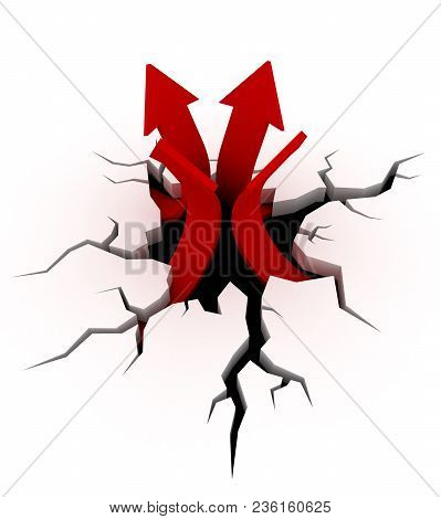 Red Arrow Getting Out From A Crack On The Ground. 3d Render