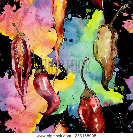 Pepper Wild Vegetables In A Watercolor Style Pattern. Full Name Of The Vegetables: Pepper . Aquarell