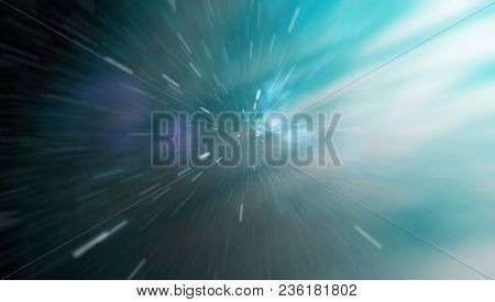 Abstract Of Warp Or Hyperspace Motion In Blue Star Trail.