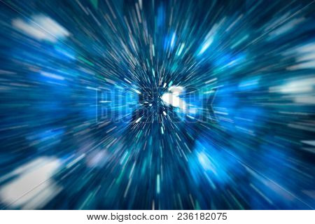 Abstract Of Warp Or Hyperspace Motion In Blue Star Trail.