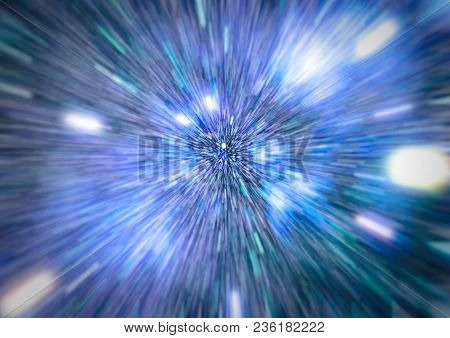 Abstract Of Warp Or Hyperspace Motion In Blue Star Trail.