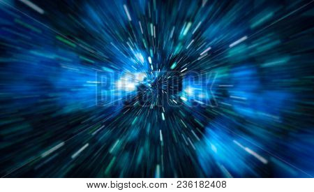 Abstract Of Warp Or Hyperspace Motion In Blue Star Trail.