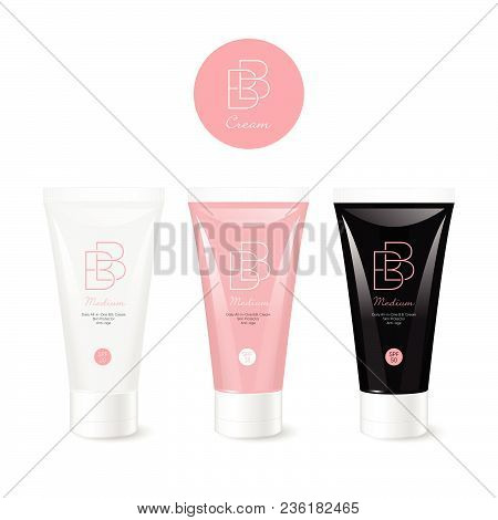 Beauty Balm Logo. Cream Logo. Double B Emblem. Three Tubes Of Cream Mock Up.