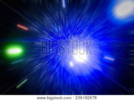 Abstract Of Warp Or Hyperspace Motion In Blue Star Trail.