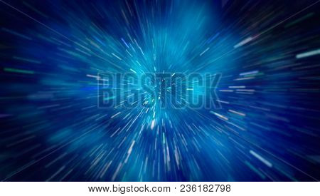 Abstract Of Warp Or Hyperspace Motion In Blue Star Trail.