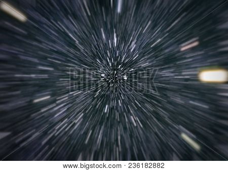 Abstract Of Warp Or Hyperspace Motion In Blue Star Trail.
