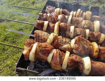 Shish Kebab Is Fried On A Brazier
