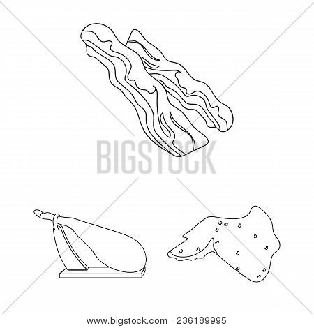 Different Meat Outline Icons In Set Collection For Design. Meat Product Vector Symbol Stock  Illustr