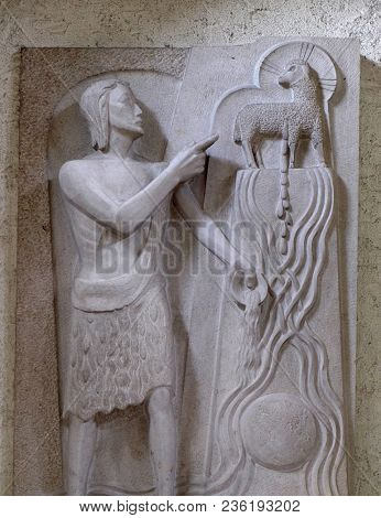 MUNSTERSCHWARZACH, GERMANY - JULY 09: Saint John the Baptist, altar in Munsterschwarzach Abbey, Benedictine monastery, Germany on July 09, 2017.