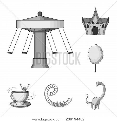 Amusement Park Monochrome Icons In Set Collection For Design. Equipment And Attractions Vector Symbo