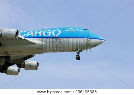 Amsterdam The Netherlands - April, 7th 2018: Ph-ckb Klm Royal Dutch Airlines Boeing 747-400f Approac