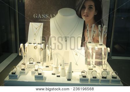 Amsterdam Schiphol Airport, The Netherlands - April 14th 2018: Diamond Engagement Rings And Other Je