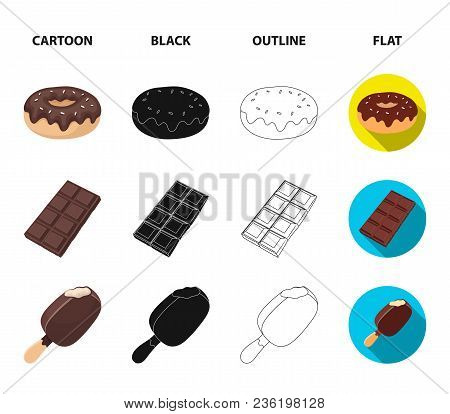 Donut With Chocolate, Zskimo, Shokolpada Tile, Biscuit.chocolate Desserts Set Collection Icons In Ca