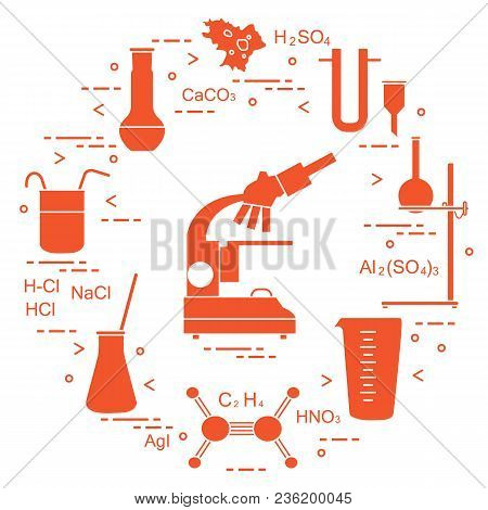 Chemistry Scientific, Education Elements: Microscope, Flasks, Tripod, Formulas, Beaker, Amoeba, Meas