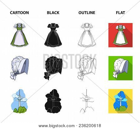 Country Germany Cartoon, Black, Outline, Flat Icons In Set Collection For Design. Germany And Landma