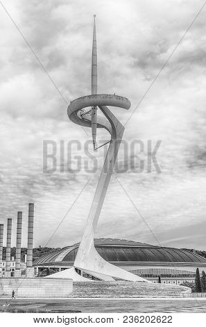 Montjuic Communication Tower In The Olympic Park Of Barcelona, Catalonia, Spain