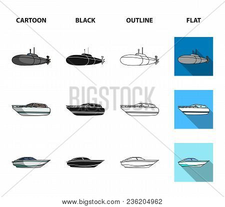 A Military Submarine, A Speedboat, A Pleasure Boat And A Spirit Boat.ships And Water Transport Set C