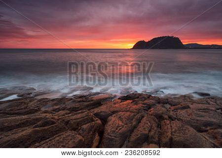 Colorful Sunrise In Cantabric Sea,  Getaria, Gipuzkoa