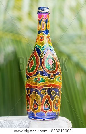 Decorative Glass Bottle Is Painted And Decorated With Rhinestones