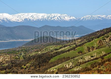 Landscape Of Little Prespa Lake, Municipality Of Devol, Greece.
