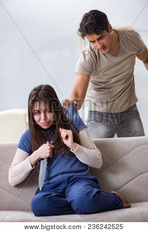 Desparate wife with aggressive husband in domestic violence conc