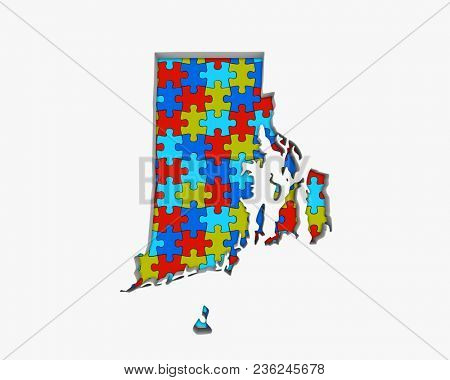 Rhode Island RI Puzzle Pieces Map Working Together 3d Illustration