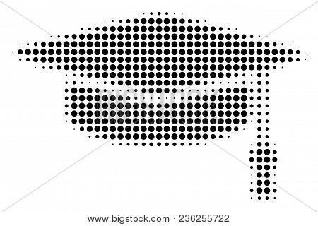Graduation Cap Halftone Vector Icon. Illustration Style Is Dotted Iconic Graduation Cap Icon Symbol 