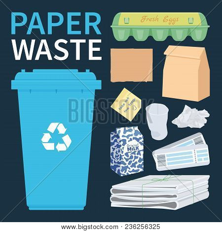 Bin For Paper And Cardboard Waste To Recycle. Vector Illustration